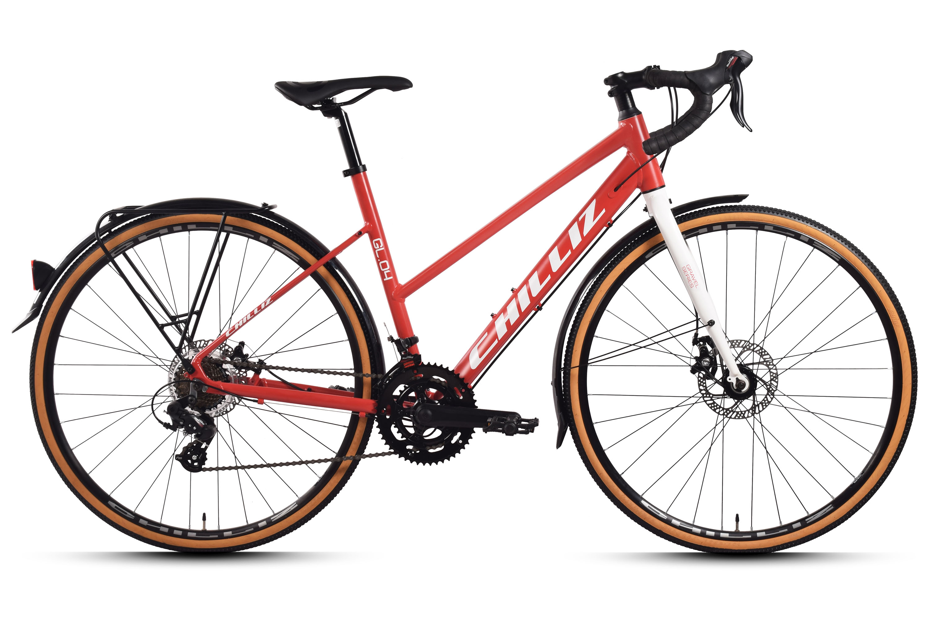 CHILLIZ Gravelbike 28 Zoll GL.04 rot Rahmenh&ouml;he 50 cm Damen 14 G&auml;nge mech. Scheibenbremse Schutzbleche – Bild 1