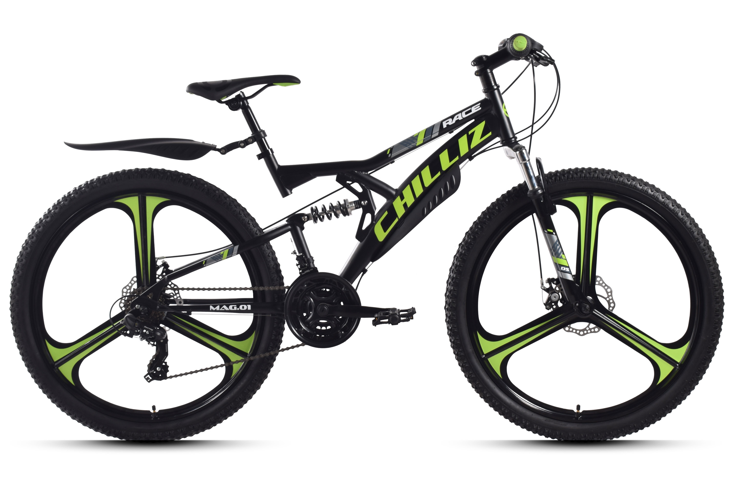 CHILLIZ Mountainbike Fully 26 Zoll MAG.01 schwarz-grün Rahmenhöhe 42 cm 21 Gänge Mag wheel mech. Scheibenbremse – Bild 1
