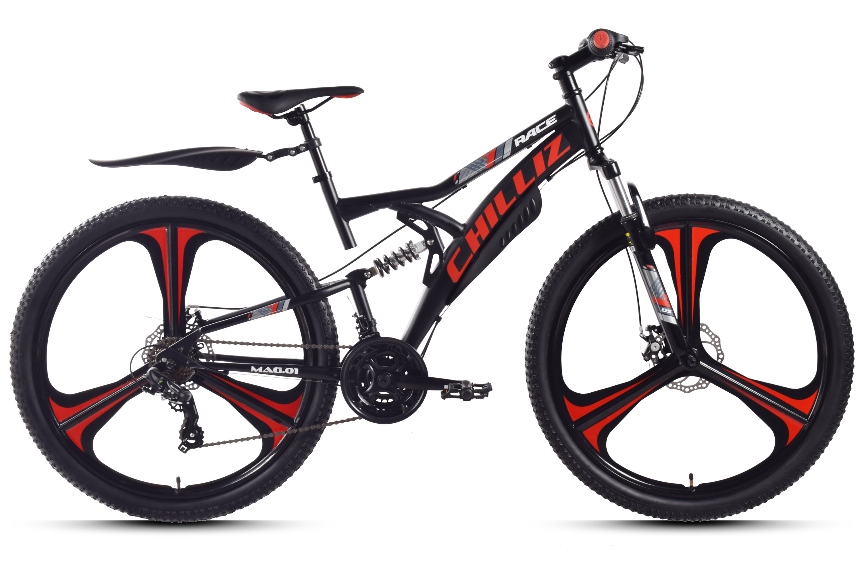 CHILLIZ Mountainbike Fully 27,5 Zoll MAG.01 schwarz-rot Rahmenh&ouml;he 46 cm 21 G&auml;nge Mag wheel mech. Scheibenbremse – Bild 1