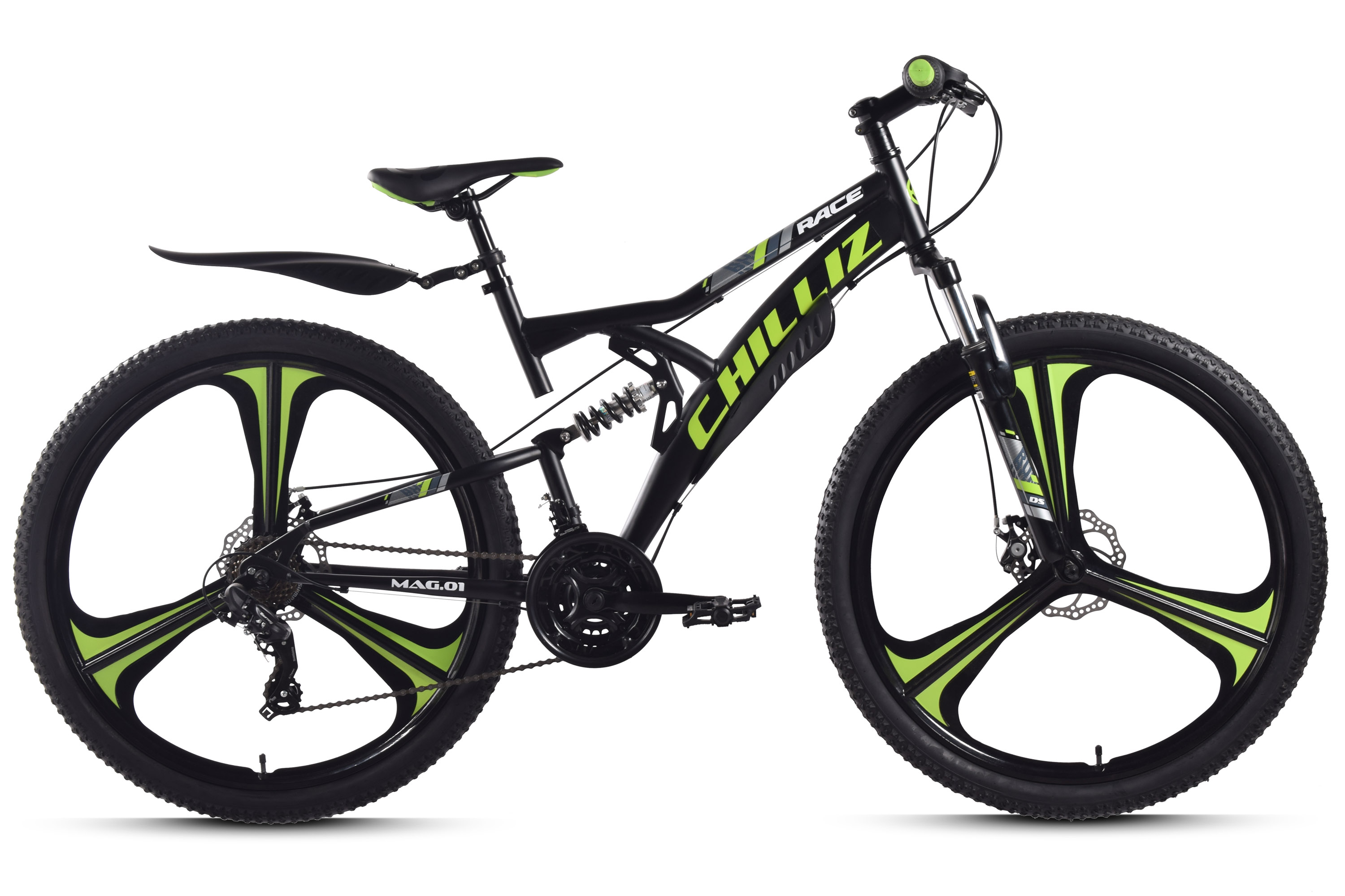 CHILLIZ Mountainbike Fully 27,5 Zoll MAG.01 schwarz-gr&uuml;n Rahmenh&ouml;he 46 cm 21 G&auml;nge Mag wheel mech. Scheibenbremse – Bild 1