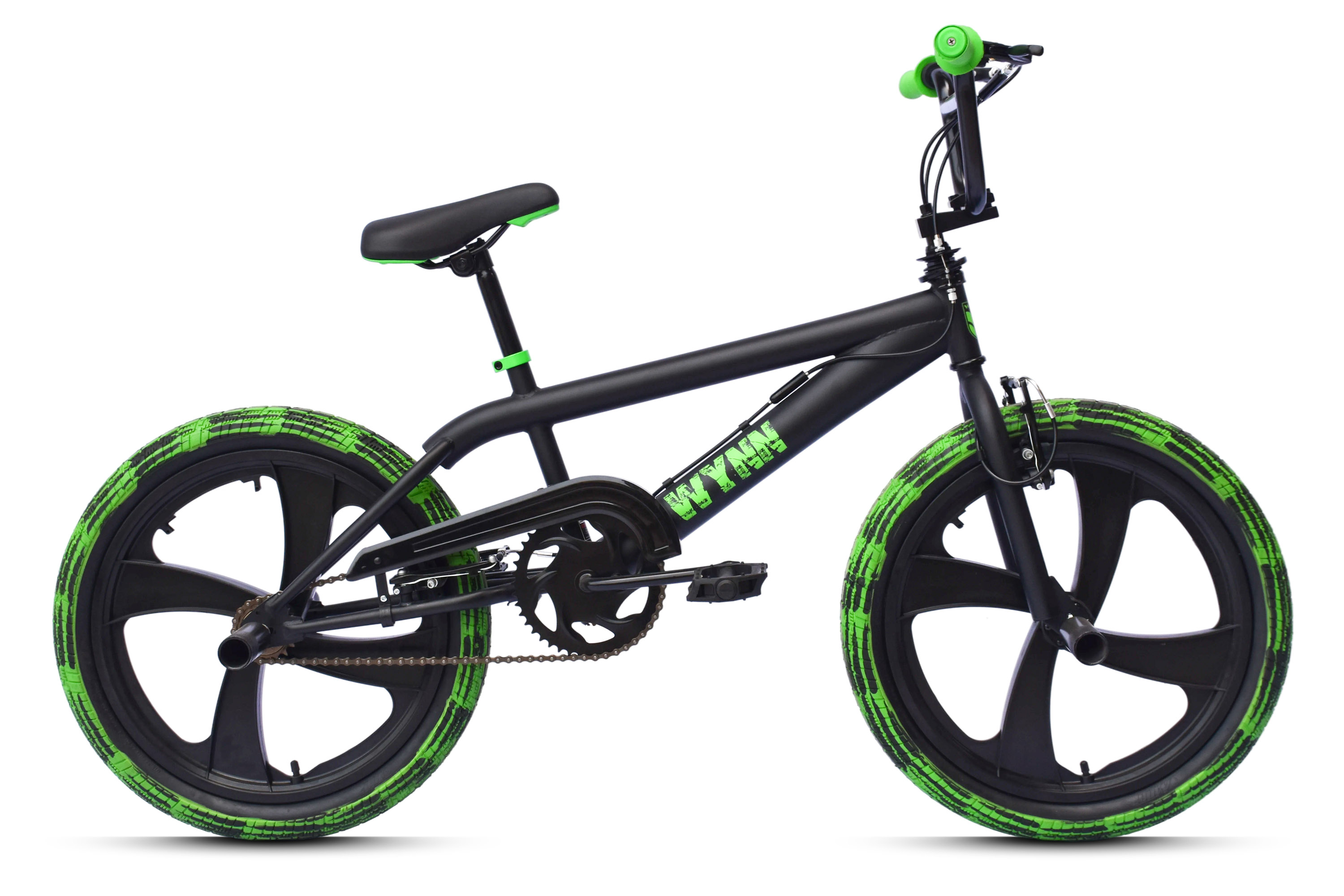 WYNN BMX Freestyle 20 Zoll XX1.2 schwarz-gr&uuml;n Rahmenh&ouml;he 28 cm Muddy-Freestyle-Reifen Mag-Wheels V-Brake – Bild 1