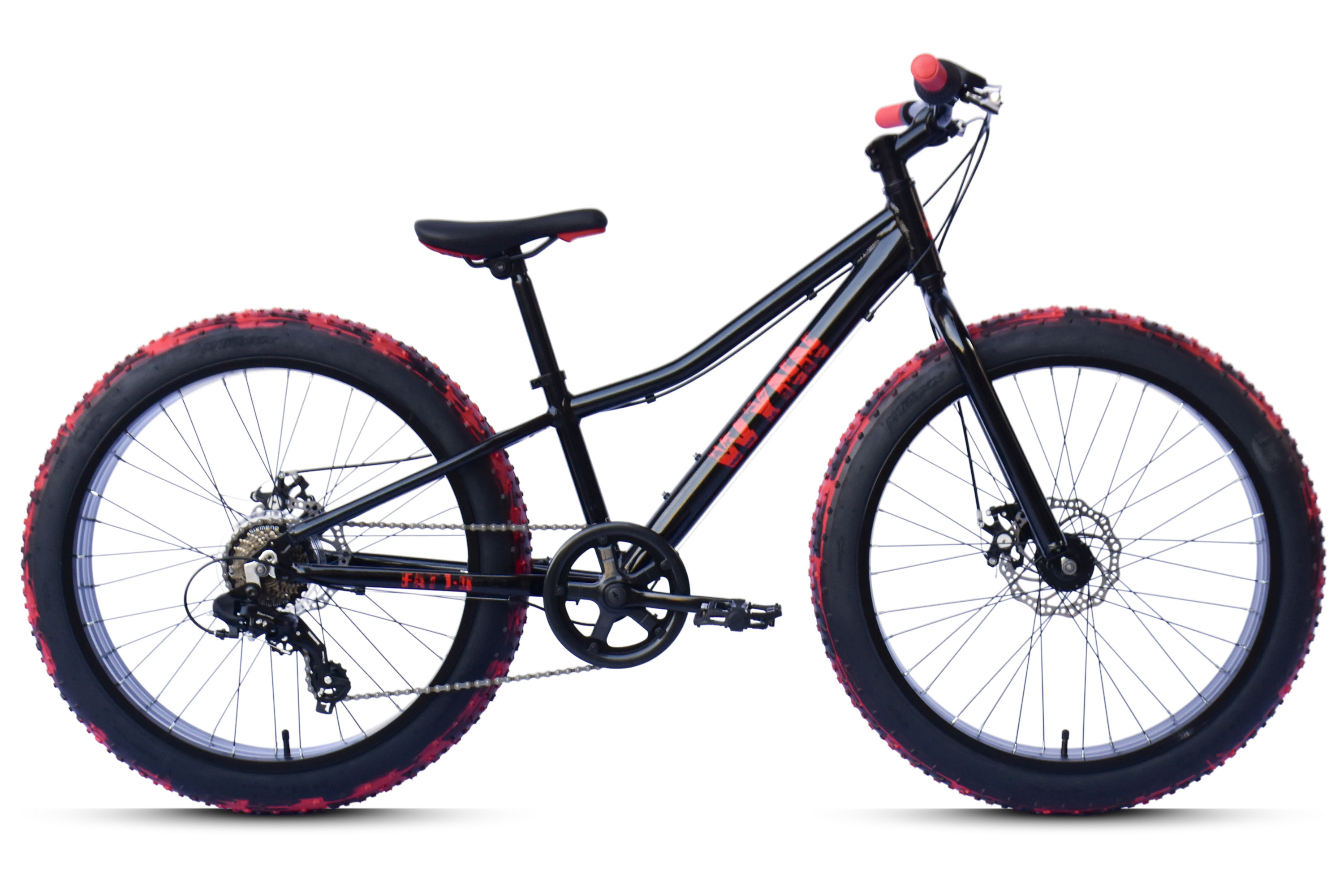 WYNN Fatbike 24 Zoll FAT1.0 schwarz-rot Rahmenh&ouml;he 30 cm Kinder 7 G&auml;nge mech. Scheibenbremse – Bild 1