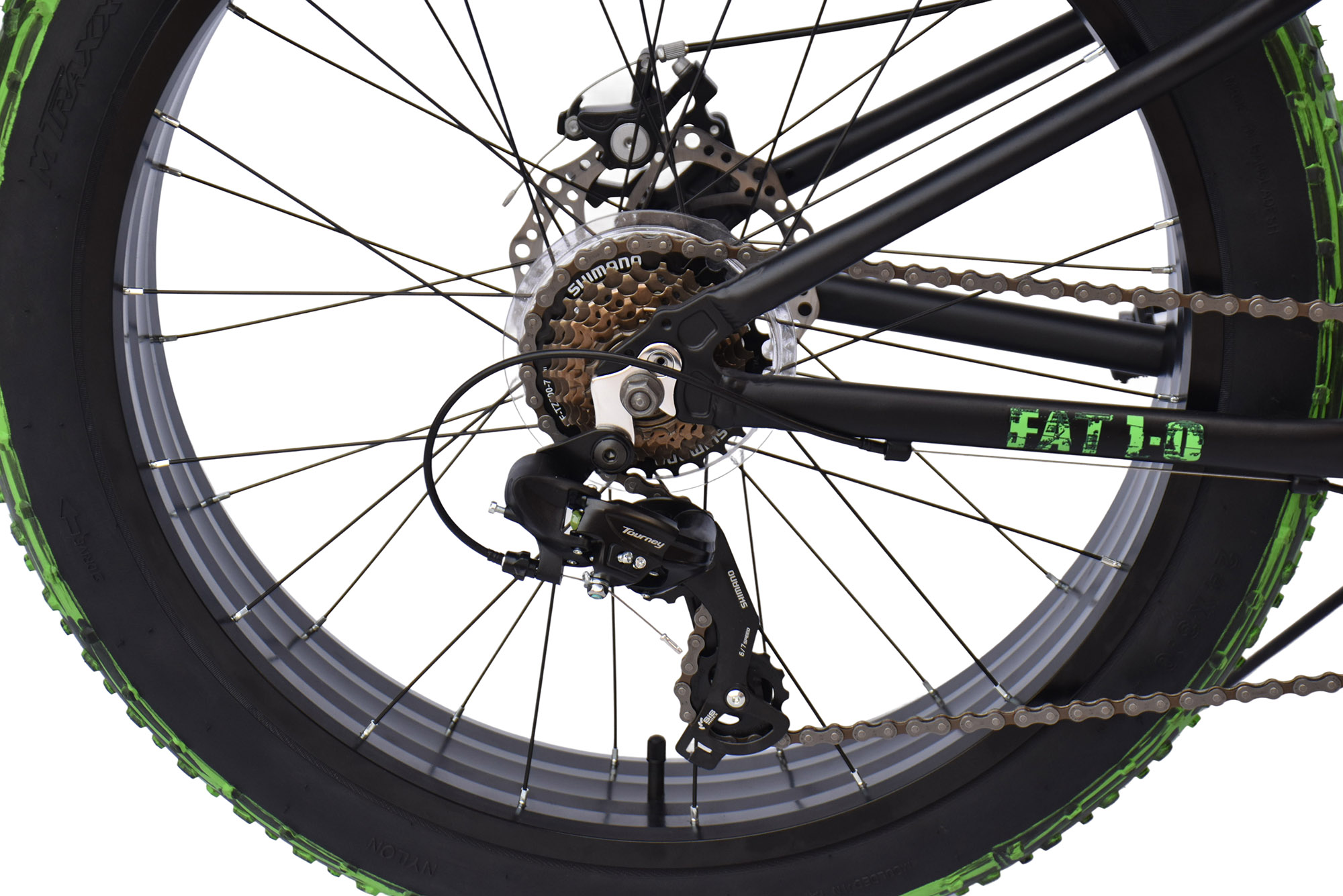WYNN Fatbike 24 Zoll FAT1.0 schwarz-gr&uuml;n Rahmenh&ouml;he 30 cm Kinder 7 G&auml;nge mech. Scheibenbremse – Bild 5