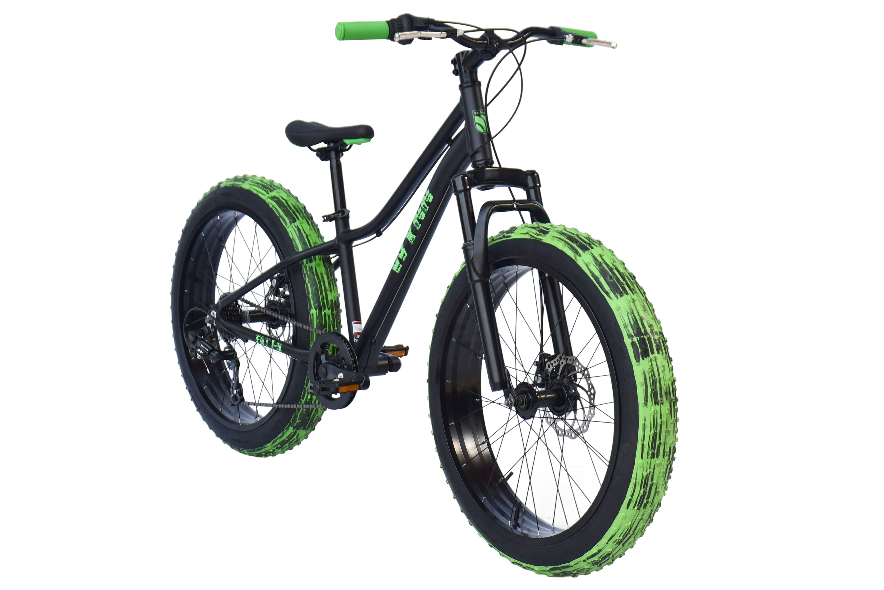 WYNN Fatbike 24 Zoll FAT1.0 schwarz-gr&uuml;n Rahmenh&ouml;he 30 cm Kinder 7 G&auml;nge mech. Scheibenbremse – Bild 2
