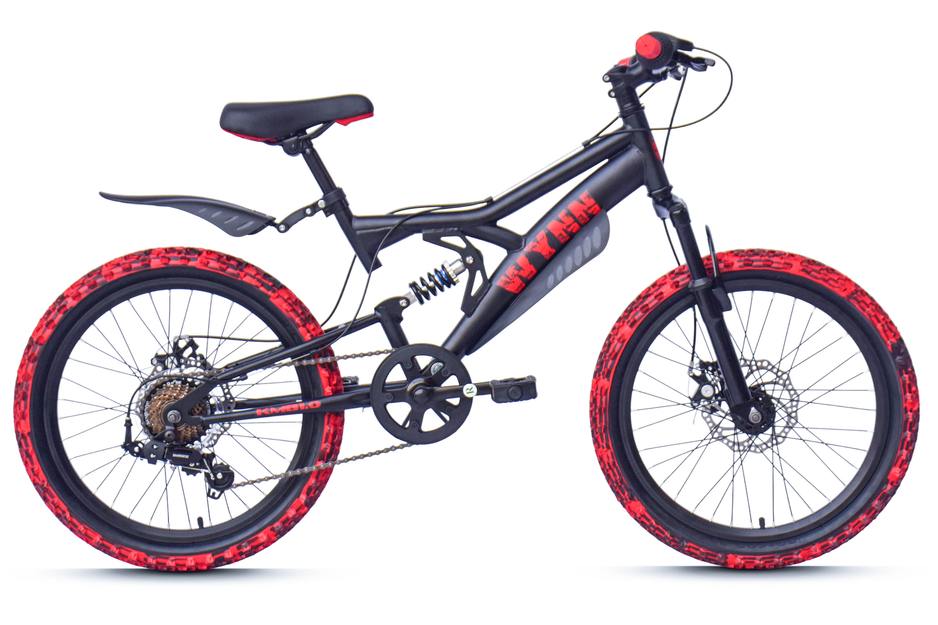 WYNN Mountainbike 20 Zoll KMB1.0 schwarz-rot 7 G&auml;nge mech. Scheibenbremse – Bild 1