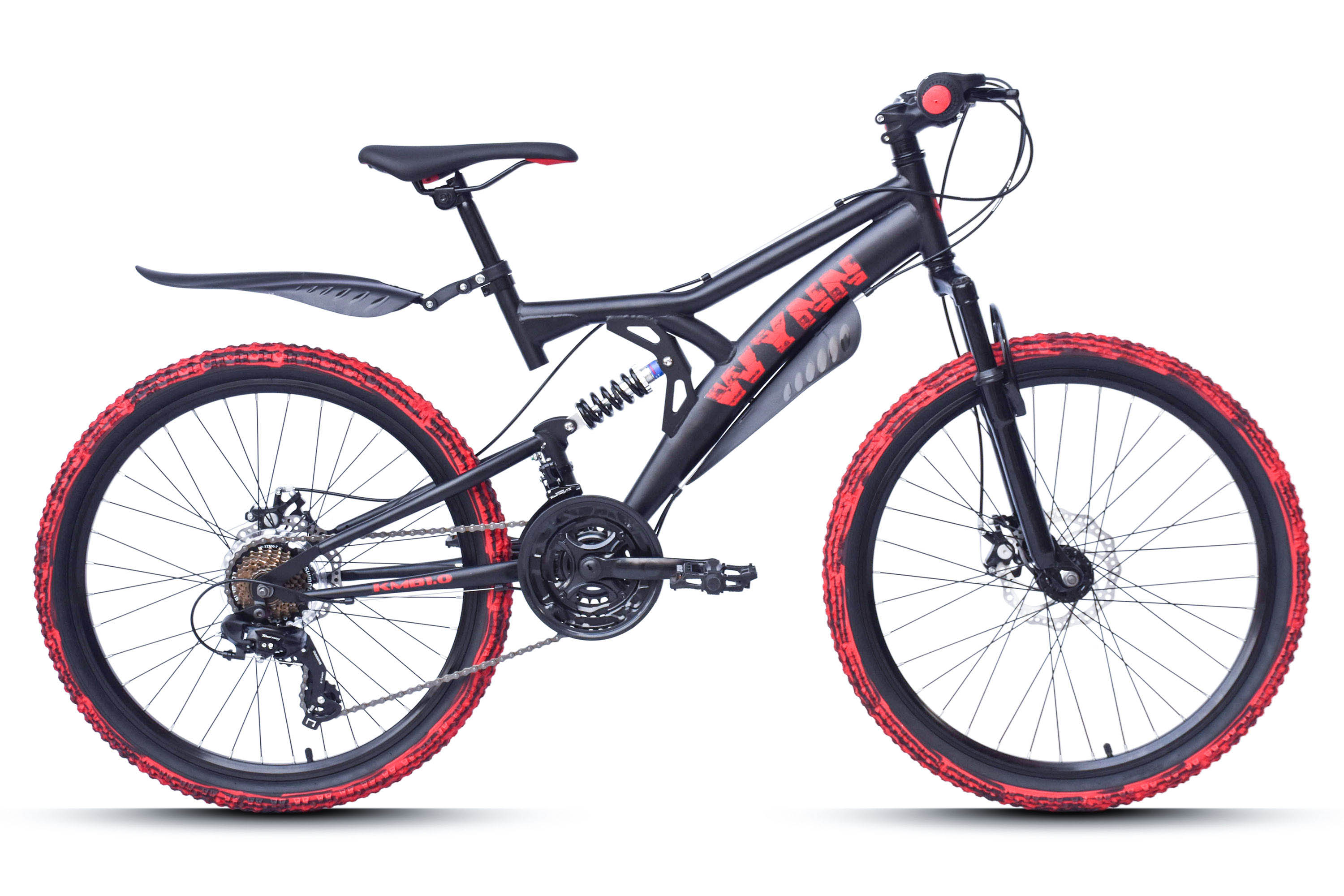 WYNN Mountainbike 24 Zoll KMB1.0 schwarz-rot 21 G&auml;nge mech. Scheibenbremse – Bild 1