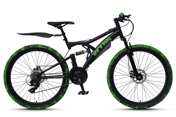 WYNN Mountainbike Fully 26 Zoll FLY1.0 schwarz-grün Rahmenhöhe 46 cm Damen Herren 21 Gänge mech. Scheibenbremse
